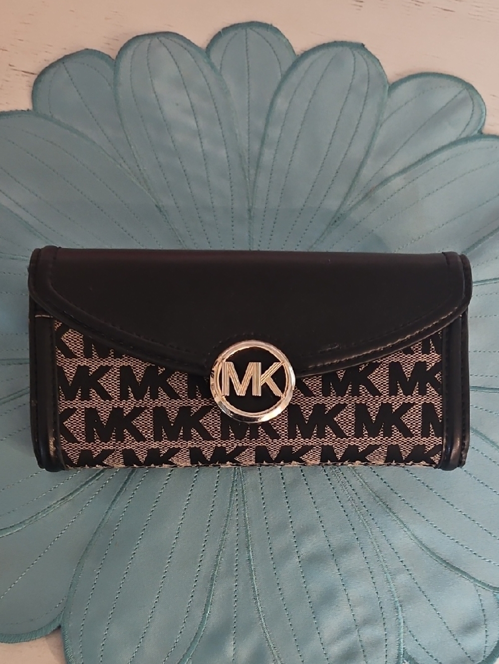 Michael Kors Black and Beige MK Logo Continental Wallet